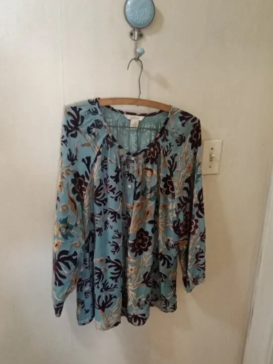 Sundance Sz L sheer turquoise with velvet pattern Blouse - Picture 5 of 6